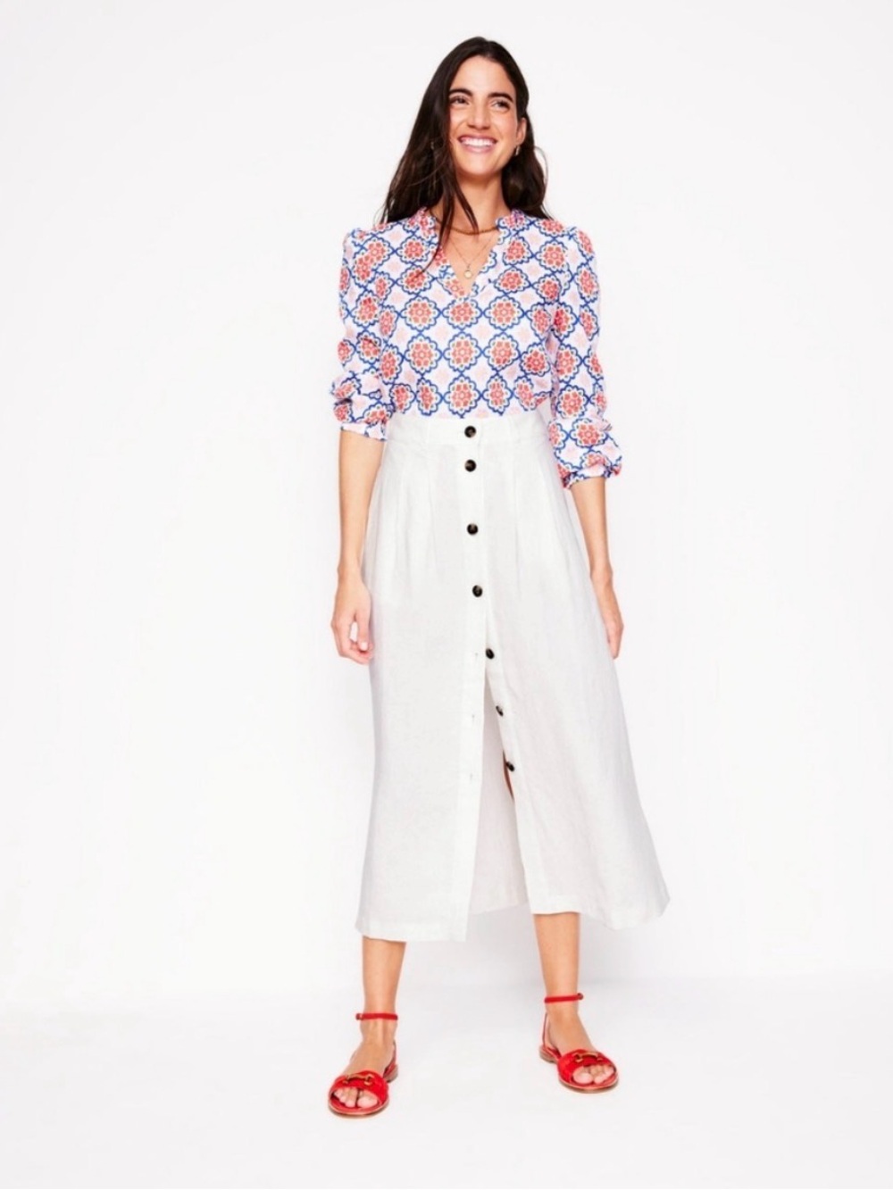 Boden Thomasina Linen Skirt White Size 6